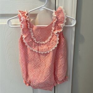 Pink Lace-Trim Strawberry Ruffled Baby Romper